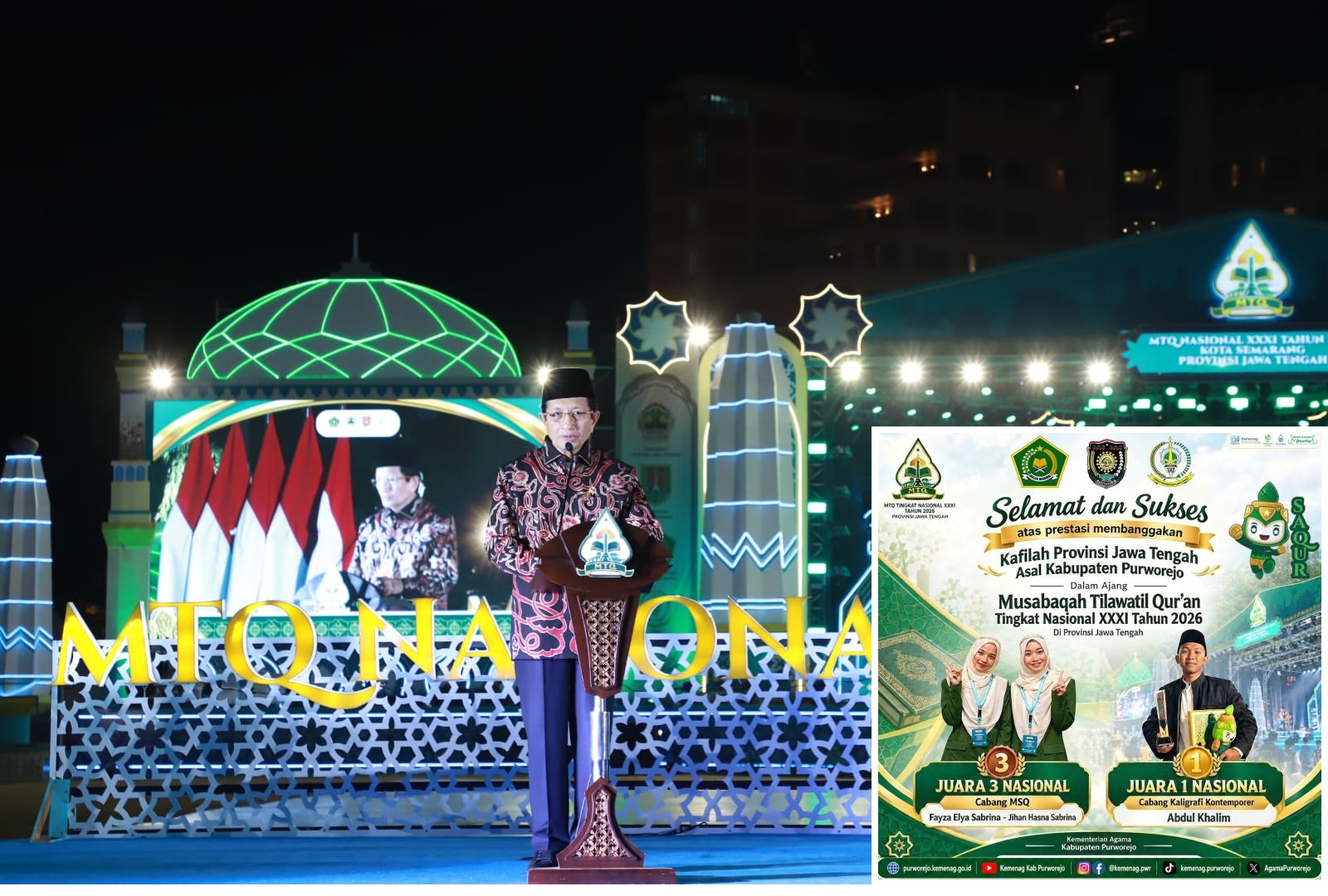 Kafilah Asal Purworejo Tampil Gemilang, Antar Jawa Tengah Rebut Posisi Runner-Up di MTQ Nasional 2026
